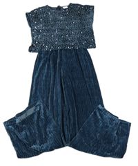 Tmavomodrý zamatový nohavicový overal s flitrami Zara