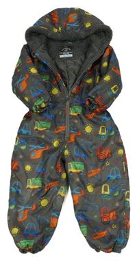 Tmavosivá šušťáková zimná kombinéza s vrtulníky a kapucňou George