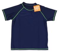 Nové - Tmavomodré UV tričko se zeleným prošitím 