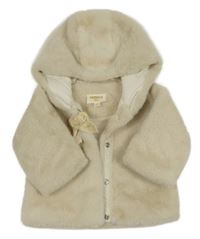 Béžová kožešinová podšitá bunda s mašlí a kapucí