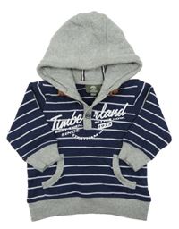 Tmavomodro-bílá pruhovaná mikina s nápisem a kapucí Timberland