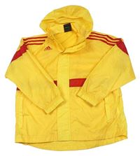 Žlto-červená šušťáková jarná bunda s pruhmi a odopínacíá kapucňou Adidas