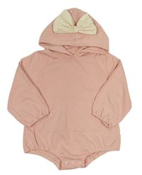 Světlerůžové teplákové body s kapucí a mašlí