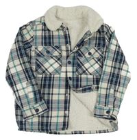 Bielo-tmavomodro-modrá kockovaná flanelová zateplená košeľová bunda Nutmeg