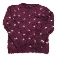 Vínový bodkovaný chlpatý sveter Little Kids