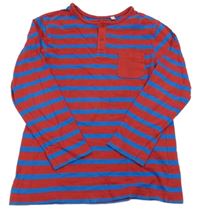 Červeno-modré pruhované triko s kapsou Bonprix