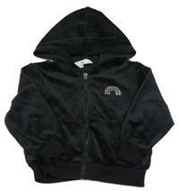 Čierna zamatová prepínaci mikina s dúhou a kapucňou H&M