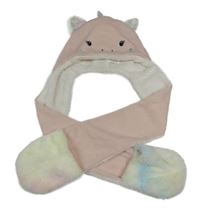 Světlerůžová pletená podšitá čepice se šálou - kočka M&Co.