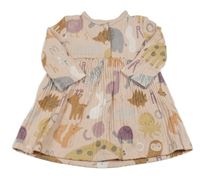 Broskvové rebrované bavlnené šaty so zvieratkami George