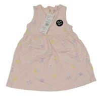 Nové - Svetloružové bavlnené šaty s kvetmi F&F