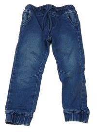 Tmavomodré teplákovo/riflové slim nohavice Denim
