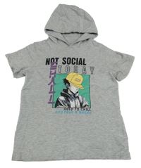 Sivá melírovaná vesta s potlačou a kapucňou Y.F.K.