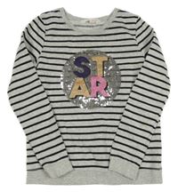 Sivo-čierna pruhovaná mikina s překlápěcími flitre H&M