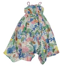 Bílé šifonové lehké šaty s listy a zvířátky H&M
