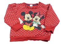 Červená bodkovaná á mikina s Minnie a Mickey a volánikom C&A
