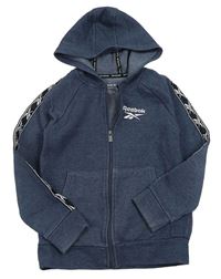 Tmavomodrá melírovaná prepínaci mikina s logom a pruhom a kapucňou Reebok