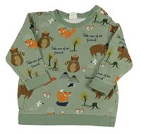 Khaki mikina so zvieratkami a stromčekmi  H&M
