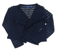 Tmavomodrý pruhovaný/vzorovaný lněný cardigan/bolérko TOM TAILOR