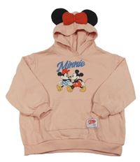 Broskvová oversize mikina s Minnie s Mickey a kapsou a kapucí H&M