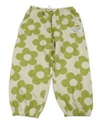 Smetanovo-olivové kvetované vzorované cuff teplákové nohavice zn. Next
