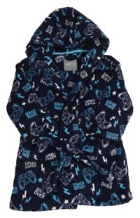 Tmavomodrý plyšový župan s ovladači a blesky a kapucí Next