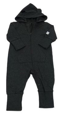 Čiernošedá melírovaná tepláková kombinéza s kapucňou s uškami