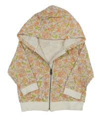 Smotanová prepínaci mikina s kvietkami a kapucňou Dirkje