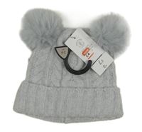 Nové - světlešedá melírovaná vzorovaná čepice s bambulemi F&F