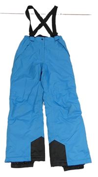 Modro-černé šusťákové zimní oteplovačky s odepínacími trakami POCOPIANO