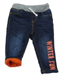 Tmavomodré teplákové podšité rifle s nápisom a úpletovým pasom so cute