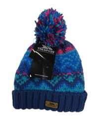 Nové - tmavomodro-modro-tmavoružová vzorovaná pletená funkčná čapica s brmbolcom TRESPASS