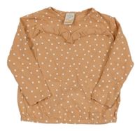 Karamelové puntíkaté triko s volánkem PUSBLU