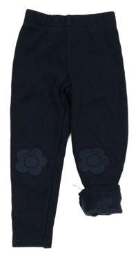 Tmavomodré teplákové zateplené legíny s květy Nutmeg