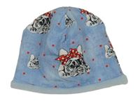 Světlemodrá melírovaná puntíkatá zateplená čepice s pejsky 