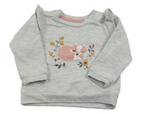 Světlešedá melírovaná mikina s liškou a volánky C&A