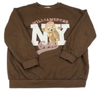 Tmavohnedá tepláková mikina s medvedíkom a písmenky a nápismi C&A