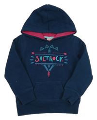 Tmavopetrolejová mikina s logom a vreckom a kapucňou Saltrock