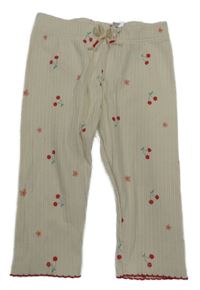 Smotanové rebrované crop tepláky s třešničkami a kvetmi LC WaIKIKI