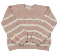 Svetloružová -biely pruhovaný rebrovaný sveter H&M