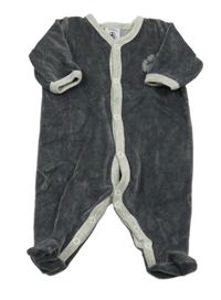 Tmavošedo-šedý sametový overal s medvídky PETIT BATEAU