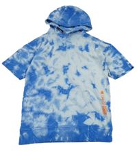 Modro-biela batikovaná mikina s vreckom a kapucňou F&F