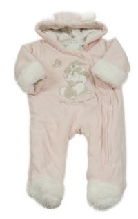 Světlerůžová žebrovaná sametová zateplená kombinéza se zajíčkem Thumperem a kapucí s oušky Disney