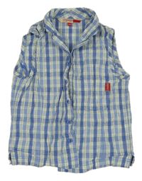 Modro-bielo-zelená kockovaná krepová letná crop blúzka ESPRIT