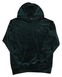 Tmavosmaragdová plyšová oversize dlouhá mikina s hvězdičkou a kapucí DESTINATION