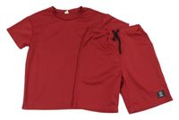2Set - Tmavočervené sportovní tričko + kraťasy s nášivkou SHEIN