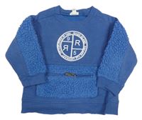Modro/tmavomodrá mikina so znakom s logom a huňatou vreckom RIVER ISLAND