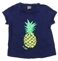 Tmavomodré tričko s ananasom s překlápěcími flitre