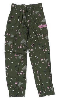 Khaki kvetované plátenné cuff nohavice s motýlikmi Kids