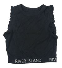 Sivý rebrovaný crop top s volány s logom River Island