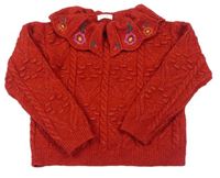Červený copánkový sveter s volánem s kvietkami Next